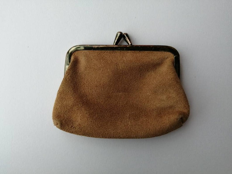 Vintage brown suede fringed purse with kiss clasp vintage Etsy