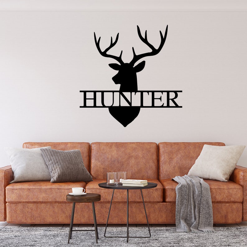 deer-last-name-sign-metal-deer-sign-antler-wall-sign-etsy