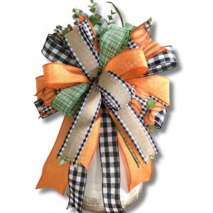 Black and White Gingham Fall Decor, Pumpkin Bow, Fall Bow, Autumn Wreath Bow, Farmhouse Fall Door Decor, Pumpkin Lantern Bow, Front Porch