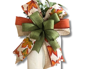 Fall Leaves Bow for Home Decor, Autumn Wreath Bow, Fall Door Decor, Leaves Fall Bow, Burlap Lantern Bow, Fall Door Decor, Front Porch Decor