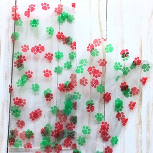 20 Christmas Paw Print Treat Bags, Dog Cellophane Goodie Bags, Doggie Treat Bags, Cello Bag for Dog Treats, Puppy Party, Goody Bag,3.5"x7.5"