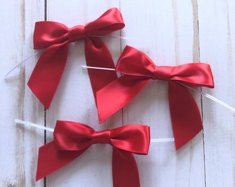 20 Christmas Red Satin Bows for Party Favors, Small Christmas Gift Bow, Red Package Topper Bow, Red Treat Bag Bow, Red Candy Packaging,3"x3"