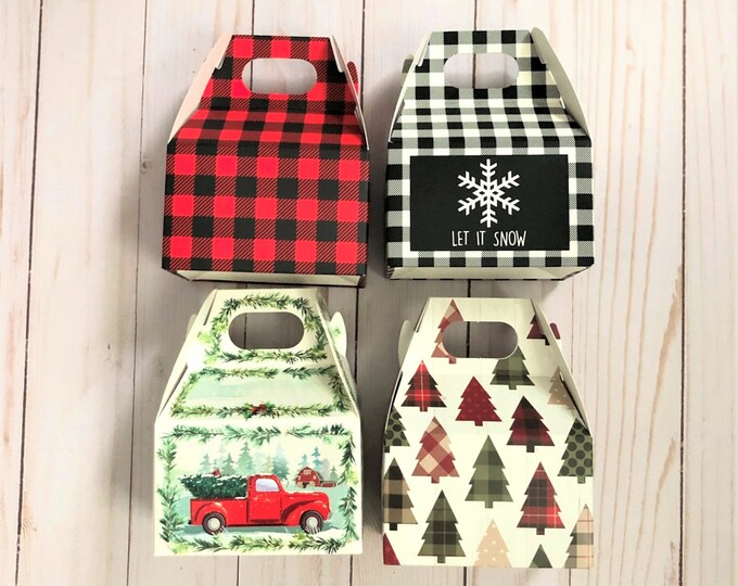 8 Assorted Christmas Gift Boxes Mini Holiday Gable Box Party Etsy