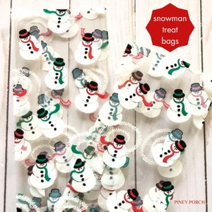 20 Snowman Favor Bags, Snowman Treat Bag, Christmas Party Decor, Holiday Favor Bag for Candy and Cookies, Holiday Cello Treat Bag, 3.5&quot;x7.5&quot;