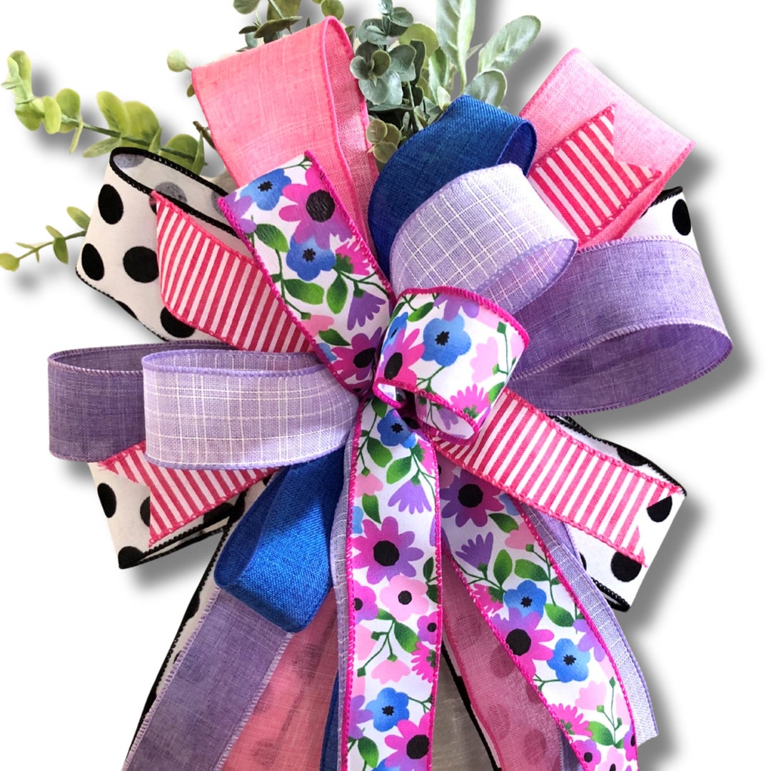 Pink and Blue Floral Bow for Spring and Summer Home Decor, Front Porch ...