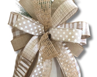 Neutral Everyday Accent Bow, Farmhouse Wreath Bow, Neutral Farmhouse Decor, Rustic Door Decor,  Neutral Decor, Beige Lantern Bow