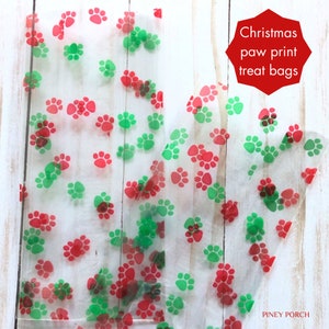 20 Christmas Paw Print Treat Bags, Dog Cellophane Goodie Bags, Doggie Treat Bags, Cello Bag for Dog Treats, Puppy Party, Goody Bag,3.5"x7.5"