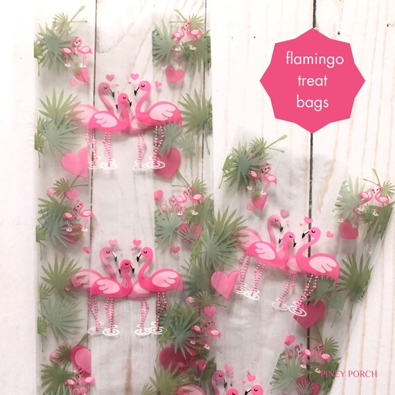 20 MEDIUM Flamingo Party Favor Bags, Tropical Cello Bag, Flamingo Party Decorations, Flamingo Wedding Favor Bag, Cello Goody Bag, 4" x 9"