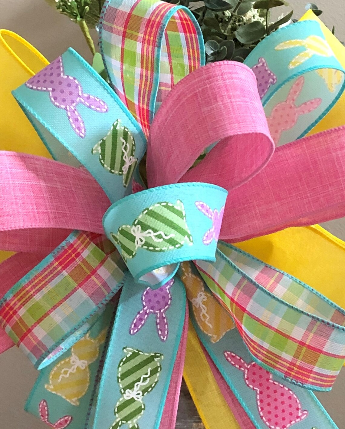 Easter Wreath Bow Gift Basket Bow Spring Front Door Décor Etsy