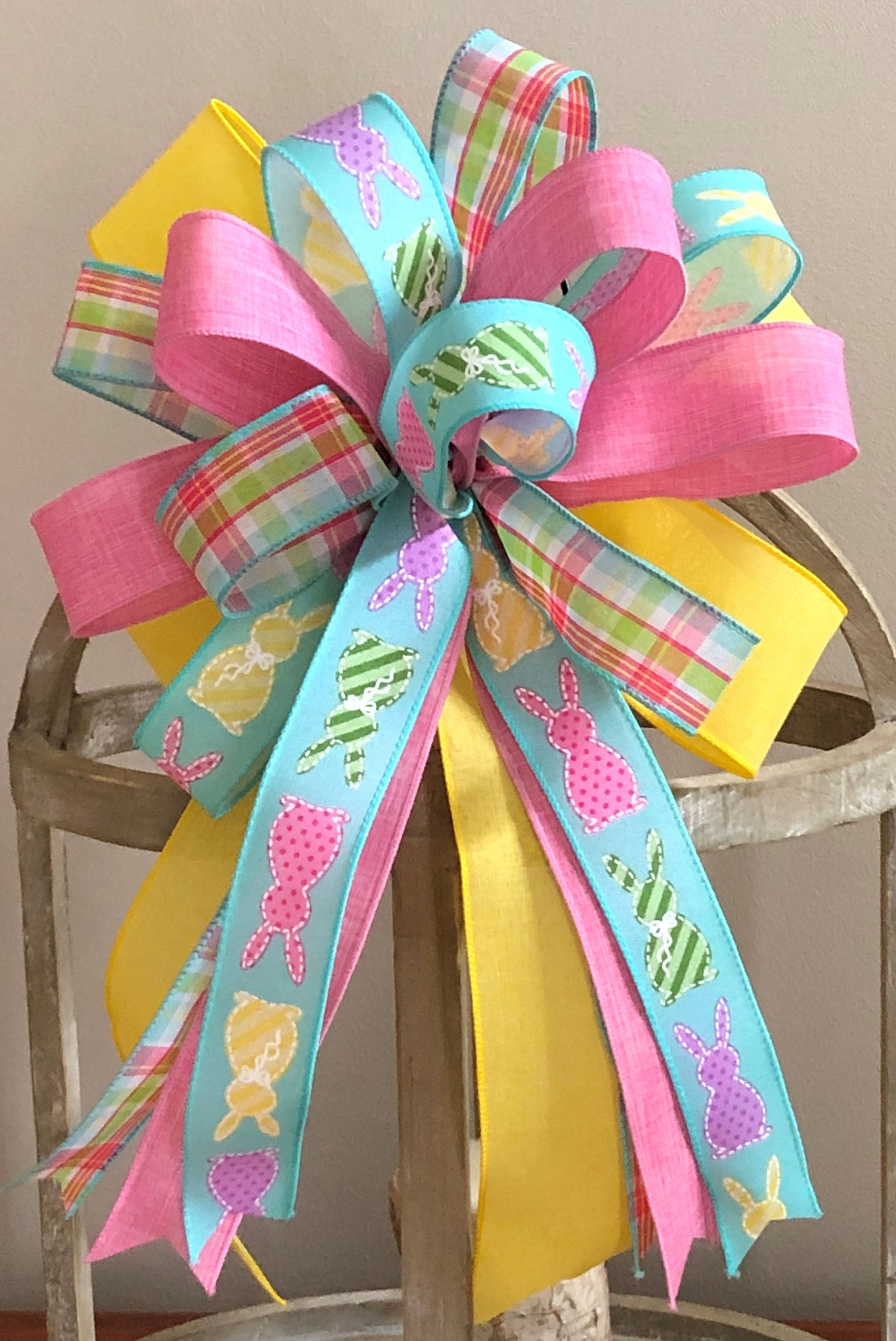 Easter Wreath Bow Gift Basket Bow Spring Front Door Décor Etsy