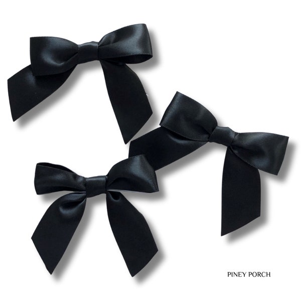 20 Black Satin Bows, Party Favor Bow, Gift Bag Bow, Special Event Bows, Package Embellishment, Wedding Favors, Black Treat Bag Bows, 3"x3"