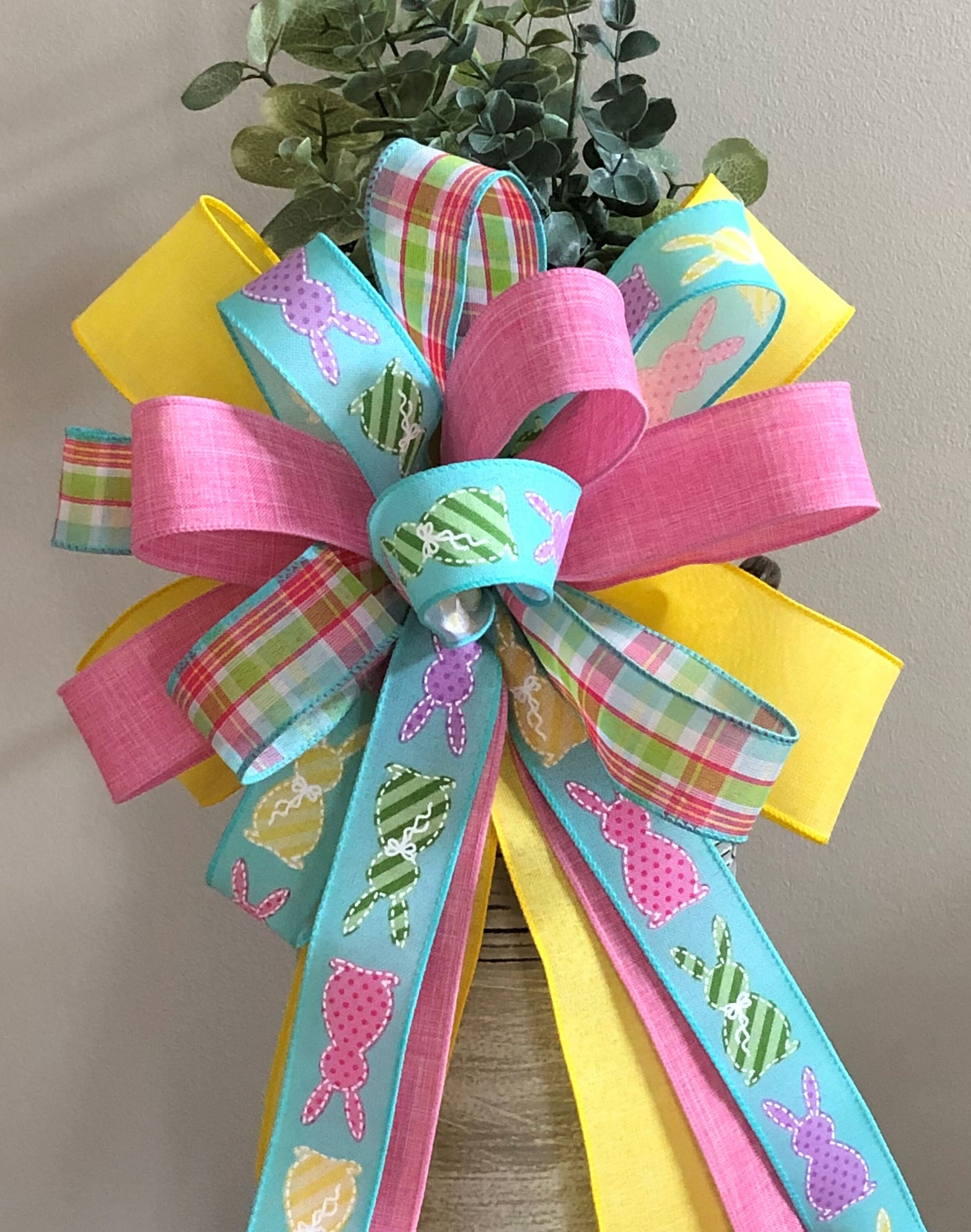 Easter Wreath Bow Gift Basket Bow Spring Front Door Décor Etsy