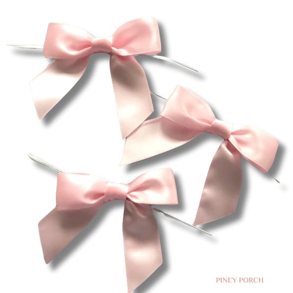 20 Light Pink Satin Bows, Party Favor Bow, Baby Shower Bows, Special Event Accent Bows, Package Embellishment, Pink Treat Bag Bows, 3"x3"