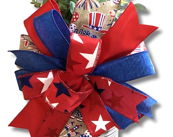 4th of July Lantern Bow, Patriotic Home Decor Bow, Independence Day Wreath Bow, July 4th Decor, Red White and Blue Bow, Patriotic Lantern