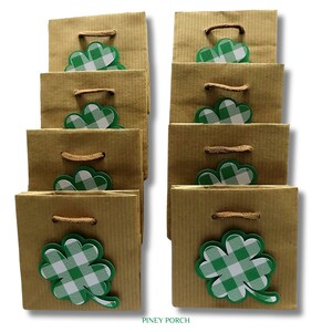 8 Lucky Shamrock Gift Bags, St. Patrick's Day Party Favor Bag, St. Paddy's Day Gift Packaging, Shamrock Favor Bag, Irish Clover Goody Bag