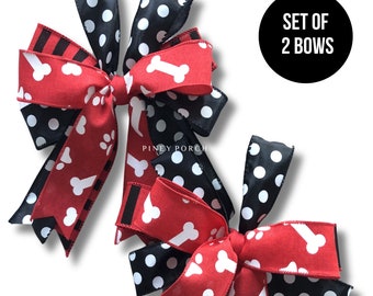 Set of 2 Small Dog Bows, Paw Print and Dog Bones Accent Bow, Dog Lovers Bow Set, Lantern Bow, Dog Decor, Pet Lovers Decor, Door Hanger Bow