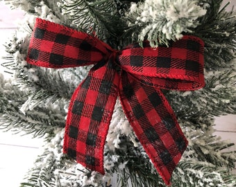 10 Red and Black Gingham Christmas Tree Bows Farmhouse 