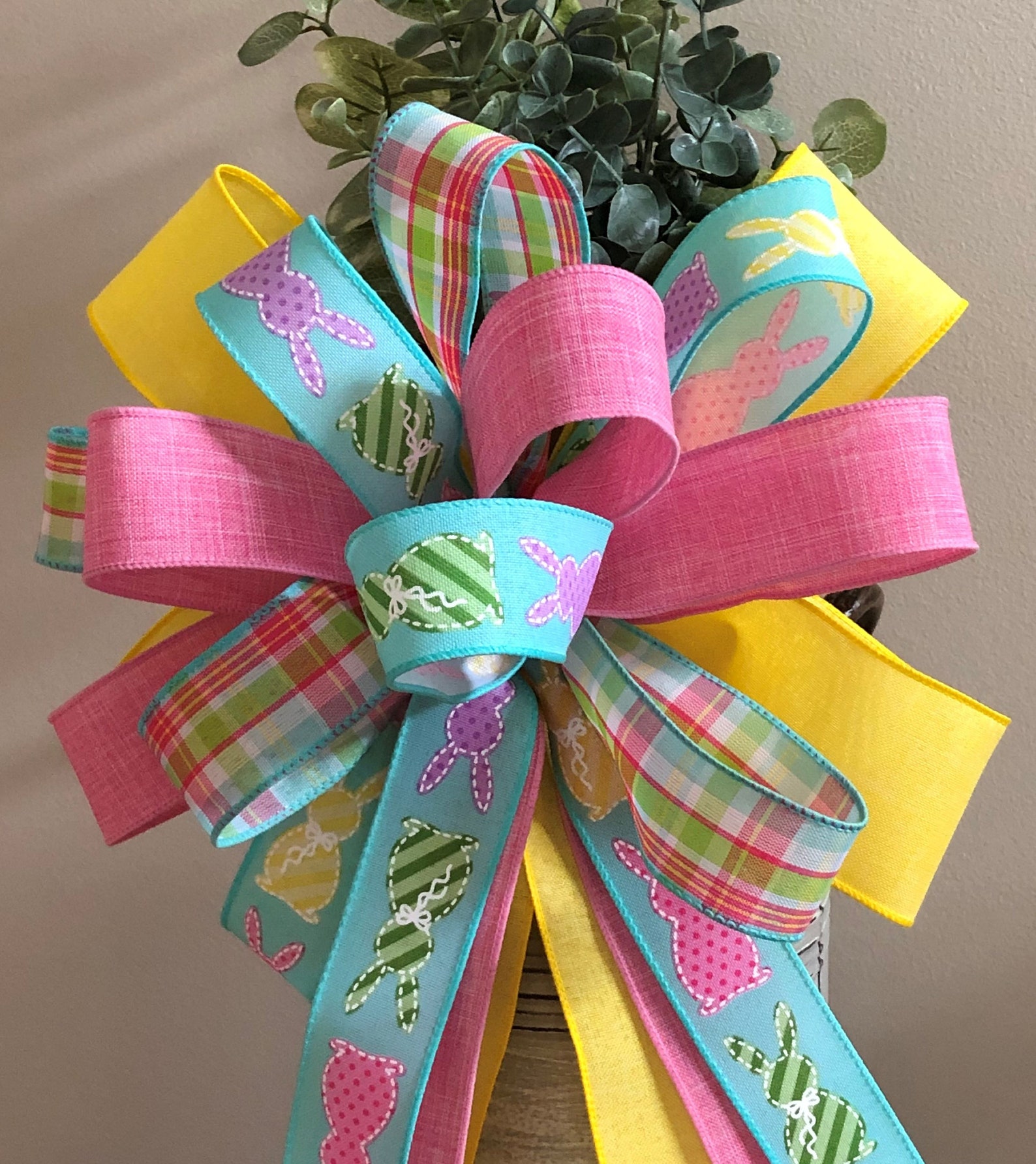 Easter Wreath Bow Gift Basket Bow Spring Front Door Décor Etsy