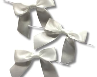 20 White Satin Bows, Small White Party Favor Bow, Wedding Favor, Special Event Accent Bows, Bridal Shower Favor, White Treat Bag Bows, 3"x3"