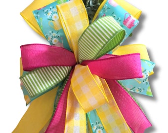 Spring Floral Wreath Bow, Lantern Bow, Spring Gardening Bow for Wreath, Spring Home Decor, Spring Front Porch Decorations, Door Hanger Bow