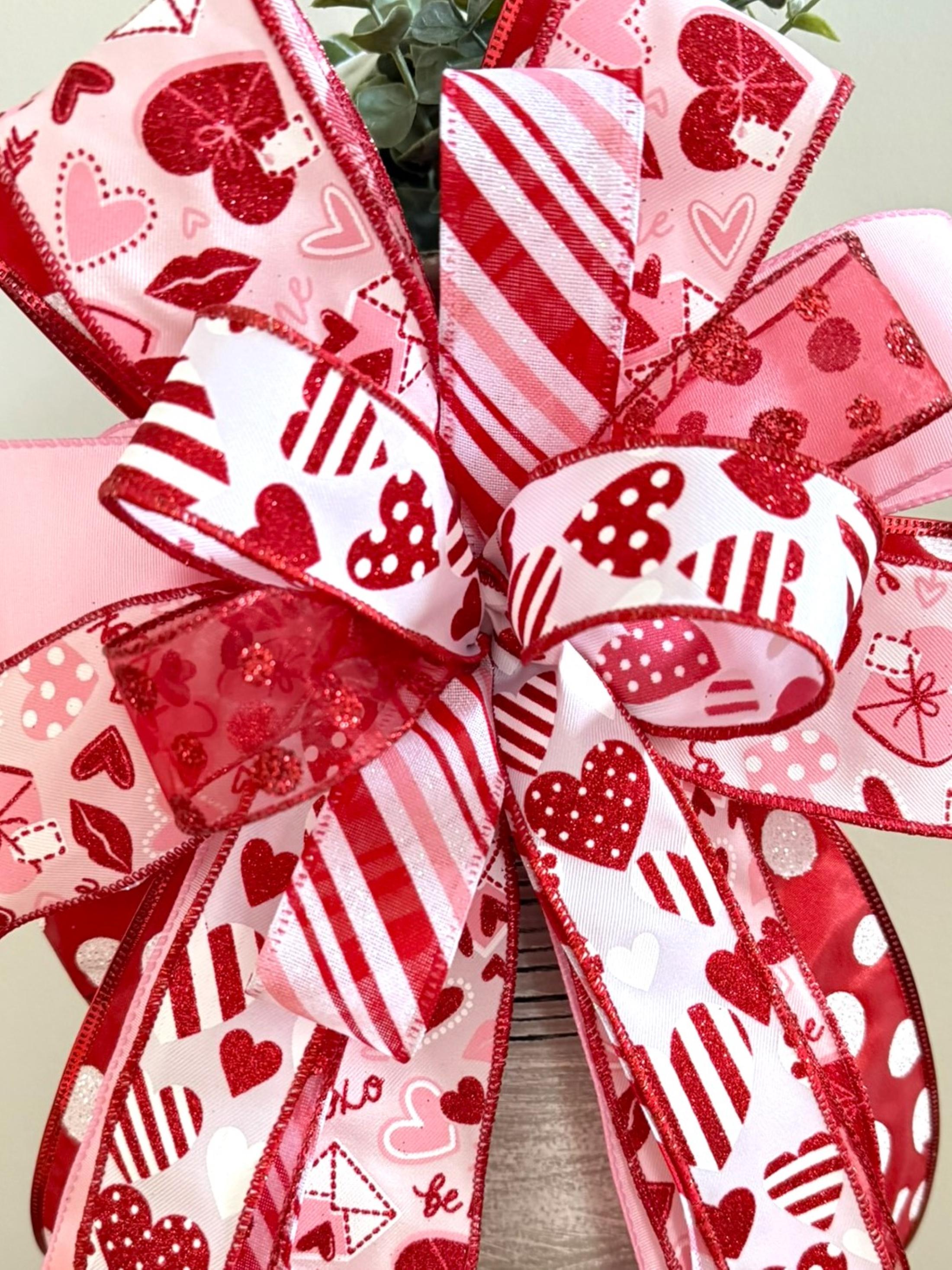 Red and Pink Valentine Bow, Valentine's Day Wreath Bow, Valentine's Day