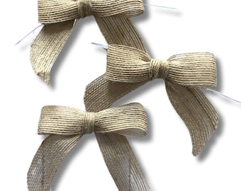 20 Small Jute Bows, Rustic Wedding Decor, Party Favor Bow, Gift Bag Bow, Neutral Special Event Bows, Natural Bow for Wedding Favor, 3 "x 3"