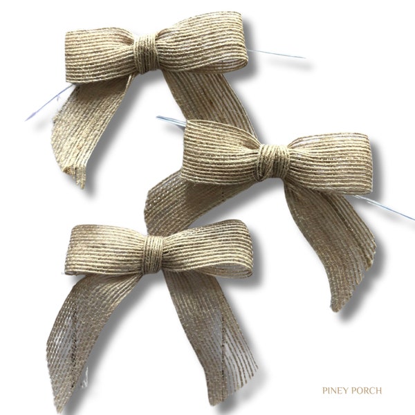 20 Small Jute Bows, Rustic Wedding Decor, Party Favor Bow, Gift Bag Bow, Neutral Special Event Bows, Natural Bow for Wedding Favor, 3"x3"