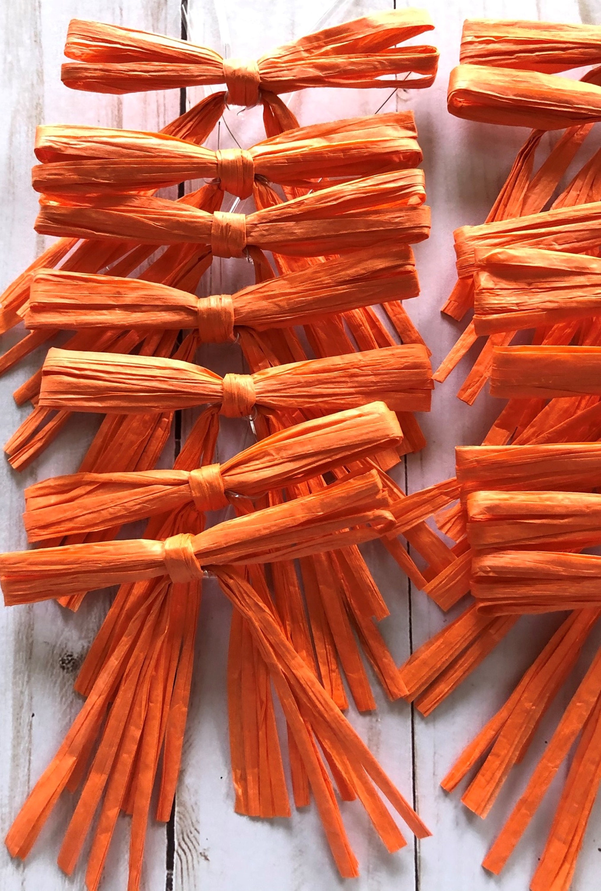 15 Orange PreTied Raffia Bows Small Raffia Package Bow Fall Etsy