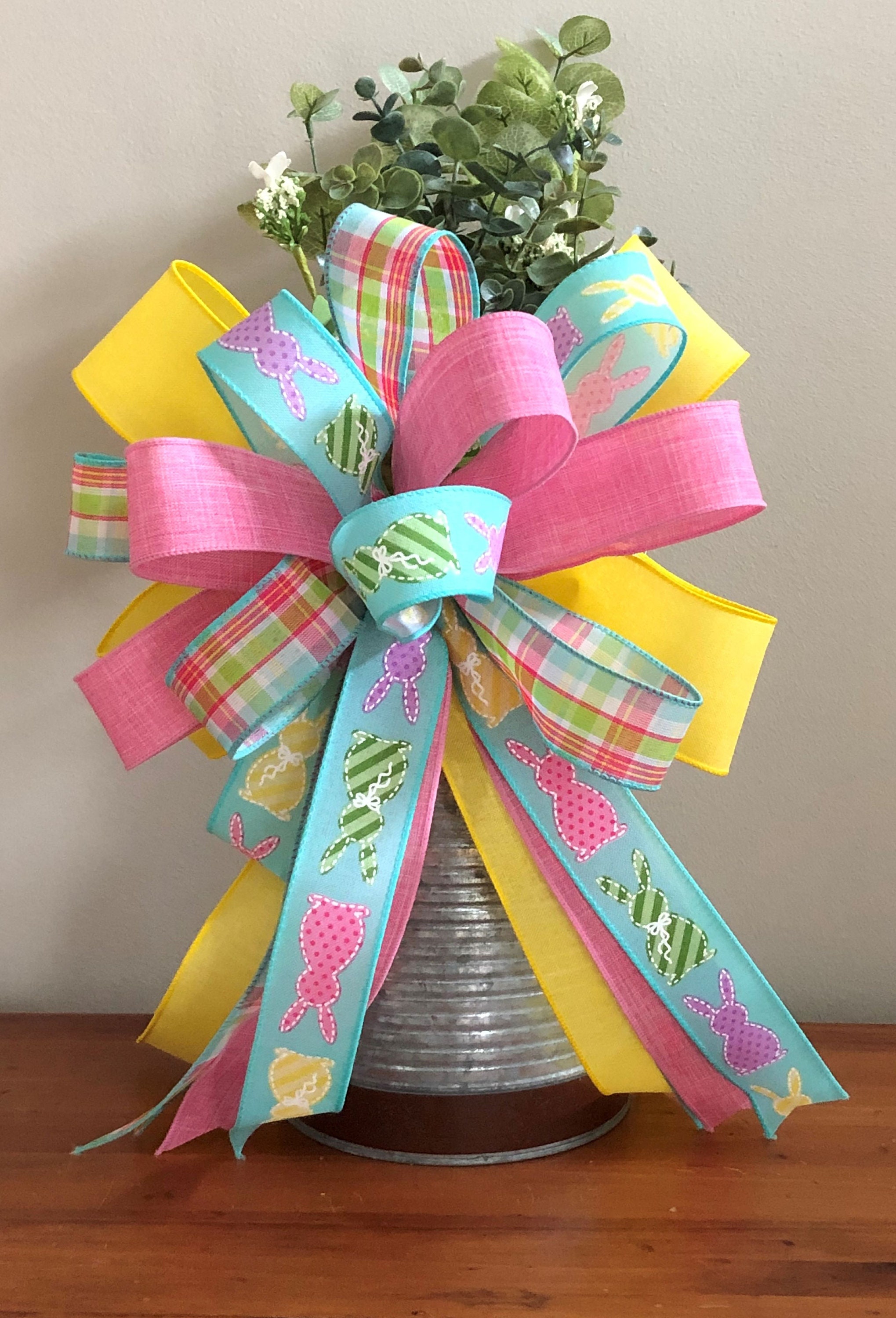 Easter Wreath Bow Gift Basket Bow Spring Front Door Décor Etsy