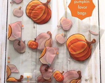 20 Pumpkin Party Favor Bags, Autumn Party Decorations, Pumpkin Treat Bags, Fall Treat Bag, Fall Party Favors, Printed Cello Bag, 3.5"x7.5"