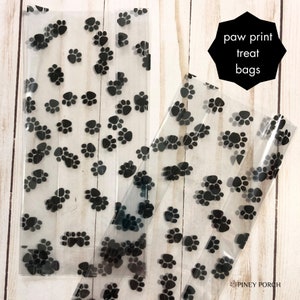 20 Black Paw Print Treat Bags, Dog Cellophane Goodie Bags, Doggie Treat Bags, Cello Bags for Dog Treats, Puppy Party, Goody Bags, 3.5"x7.5"