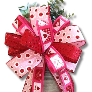 Pink and Red Valentine Bow, Valentine's Day Wreath Bow, Valentines Day Decorations, Front Door Decor, Valentine Lantern Bow, Gift Basket Bow