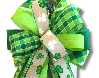 St. Patrick's Day Wreath Bow, St Patrick's Day Decor, Shamrock Bow for Front Door Wreath, Lantern Bow, St. Patricks Day Bow, Shamrock Decor