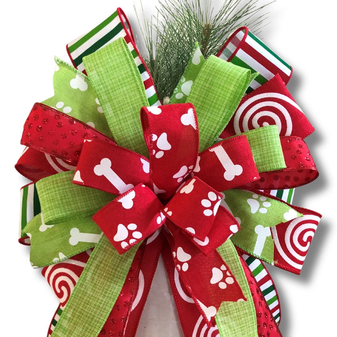 Dog Lover Christmas Wreath Bow, Christmas Dog Lantern Topper Bow, Pet Lover, Dog Theme Christmas