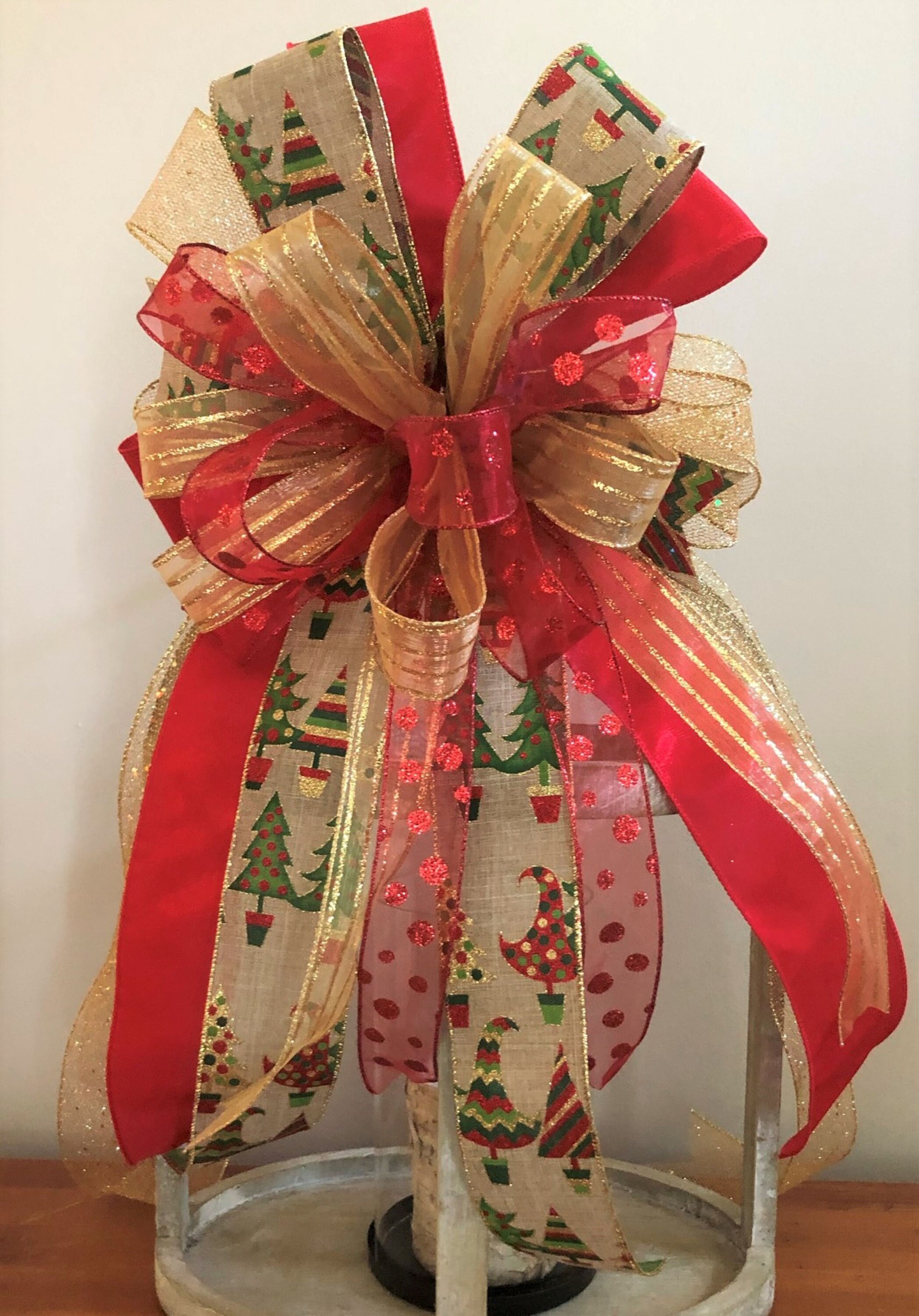Christmas Tree Topper Bow Red and Gold Christmas Bow Large Etsy