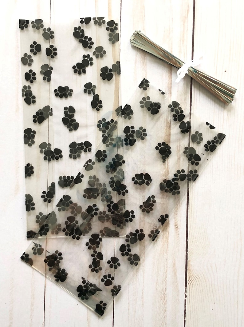 20 Black Paw Print Treat Bags Dog Cellophane Goodie Bags Etsy