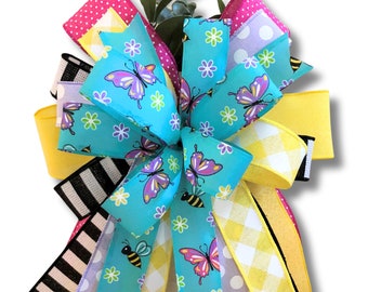 Butterfly Spring Front Door Wreath Bow, Spring Lantern Bow, Summer Bow, Butterfly Lantern Topper, Bows for Wreath, Aqua Butterfly Spring Bow