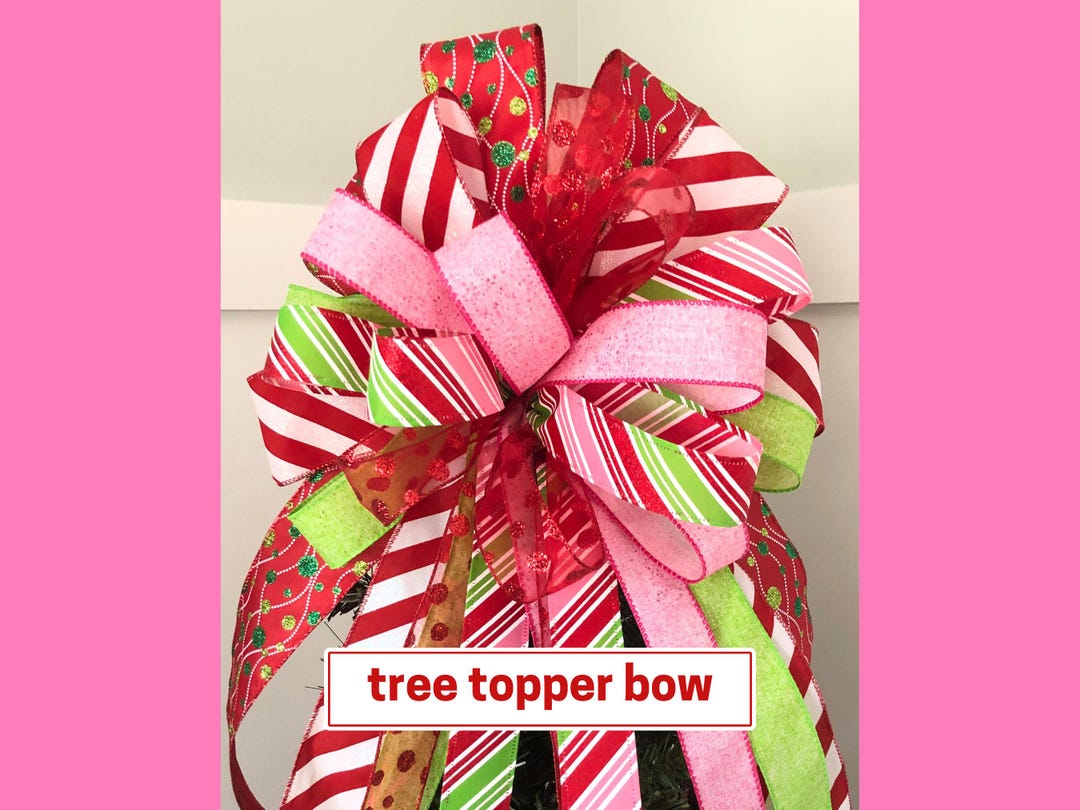 Red and Pink Christmas Tree Topper Bow, Pink Christmas Decor, Lime ...