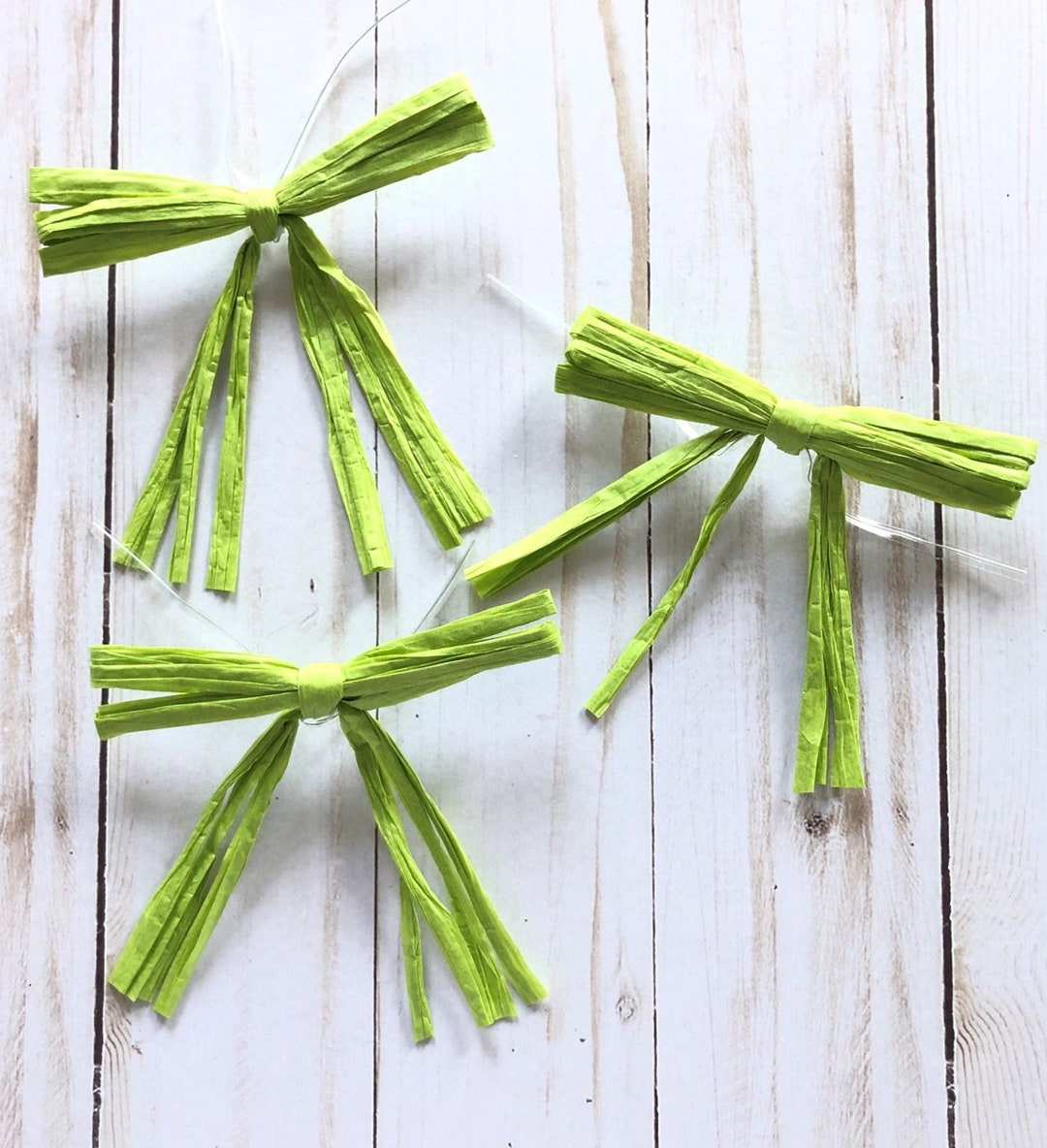 15 Lime Green Raffia Bows Small Pretied Raffia Package Bow Etsy