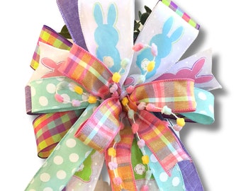 Spring Bunny Wreath Bow, Easter Lantern Bow, Easter Decoration, Easter Basket Bow, Front Door Decor, Door Hanger Bow, Spring Front Porch Bow