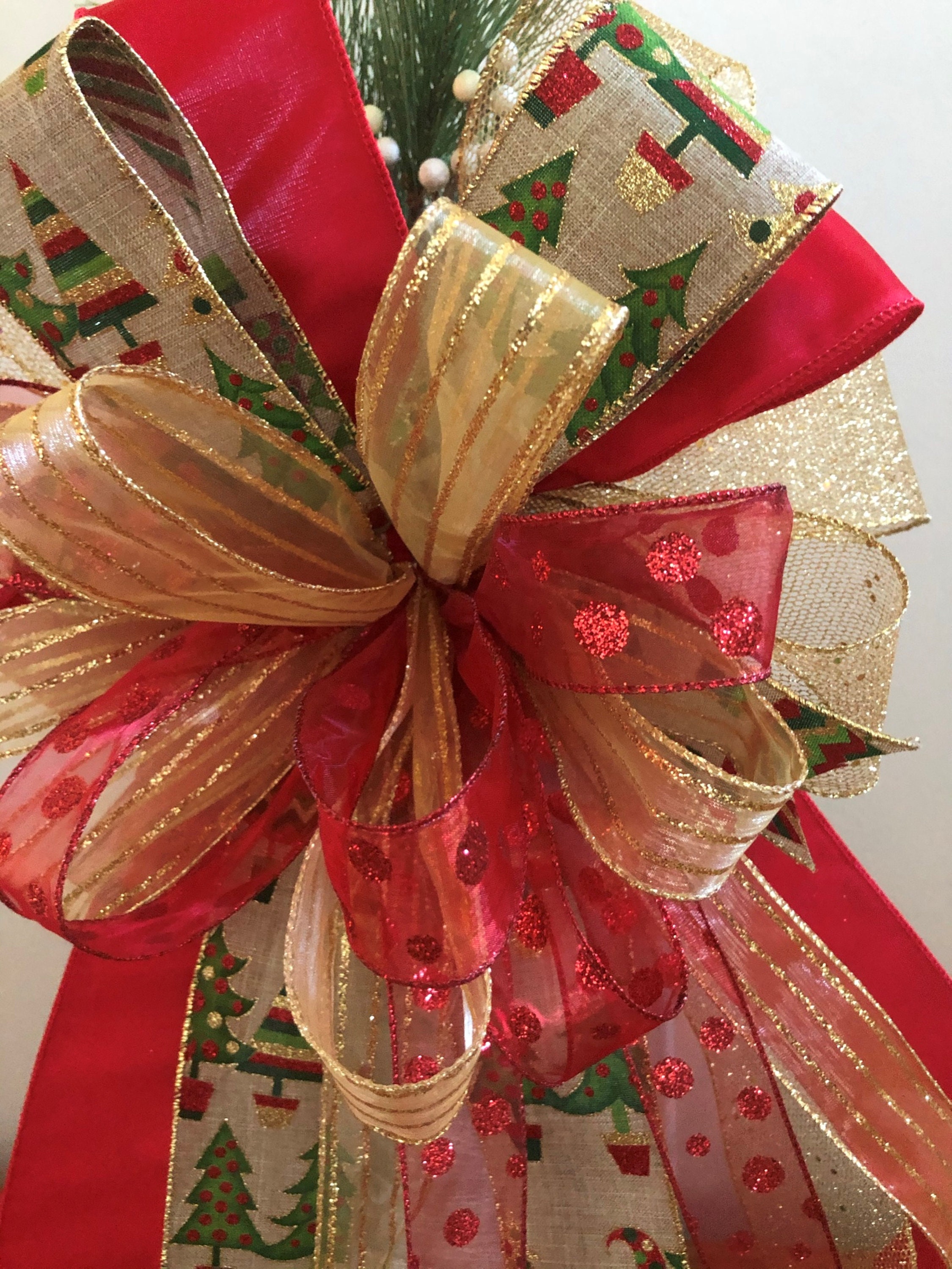 Christmas Tree Topper Bow Red and Gold Christmas Bow Large Etsy