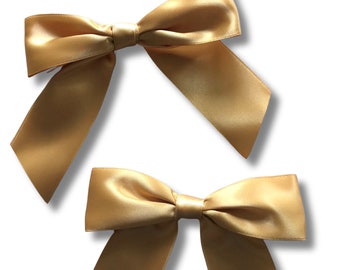 10 LARGE Gold Satin Bows, Party Favor Bow, Gift Bag Bow, Special Event Bows, Package Topper, Wedding Favor Bows, Gold Treat Bag Bow, 5" x 5"