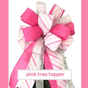 Pink Christmas Tree Topper Bow, Silver and Pink Christmas Decor, Large Silver and Pink Christmas Bow,  Wreath Bow, Pink Christmas Tree Bow