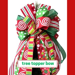 Red and Green Christmas Tree Topper Bow, Large Holiday Wreath Bow, Front Porch XMAS Decor, Large Christmas Bow for Decorating, Mailbox Bow