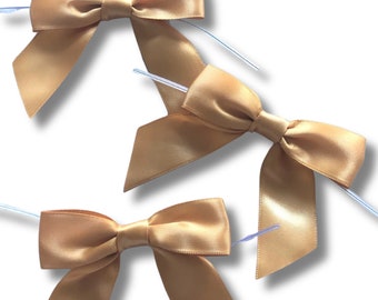 20 Gold Satin Bows, Party Favor Decorations, Gift Bag Topper Bow, Special Event Bows, Bows for Wedding Favors, Gold Treat Bag Bows, 3" x 3"