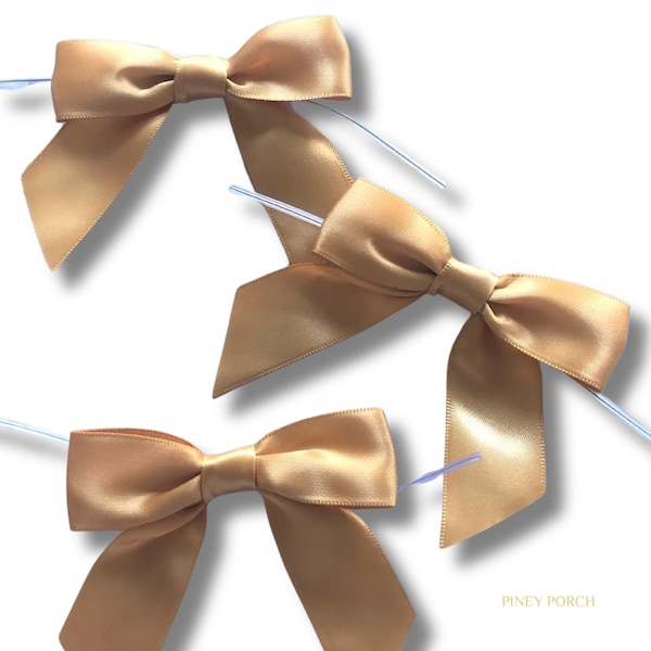 20 Gold Satin Bows, Party Favor Bow, Gift Bag Bow, Special Event Bows, Package Topper, Bows for Wedding Favors, Gold Treat Bag Bows, 3"x3"