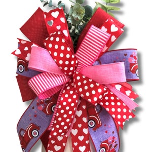 Red and Purple Valentine&#39;s Day Wreath Bow,  Valentine&#39;s Day Bow, Valentine Door Decor, Farmhouse Valentine Truck Decorative Bow, Lantern Bow