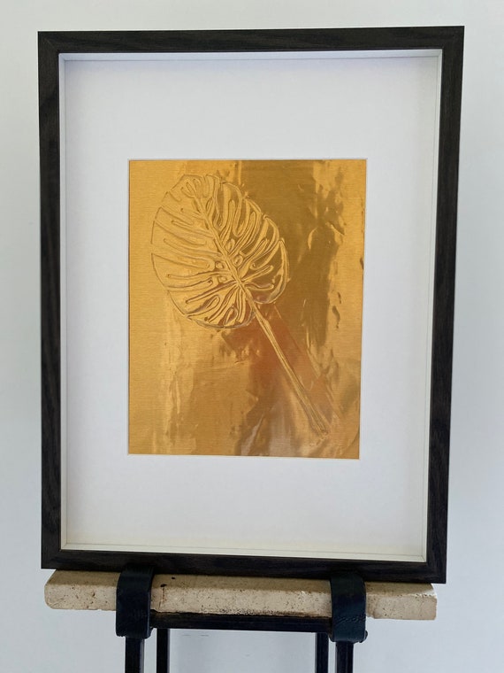 Gold Monstera Leaf Frame Metal Art Decor Embossing Art Etsy