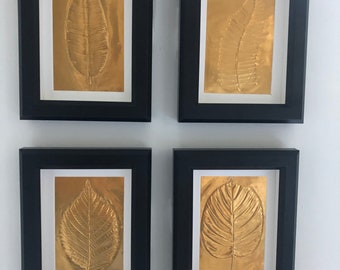 Leaves, Monstera Leaf, gold, frame, metal art decor, embossing, art wall, home decor, handmade, repujado, trendy accent, Art Deco.