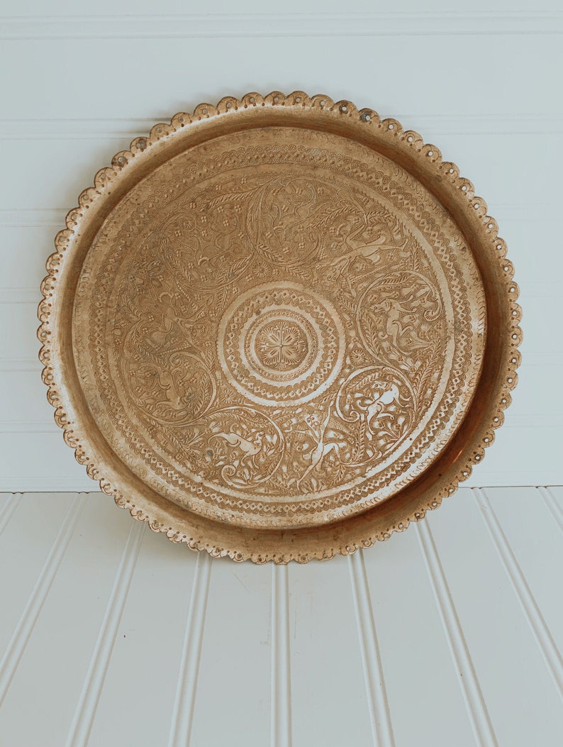 Vintage Brass Tray / Solid Brass Tray / Vintage Round Brass Tray